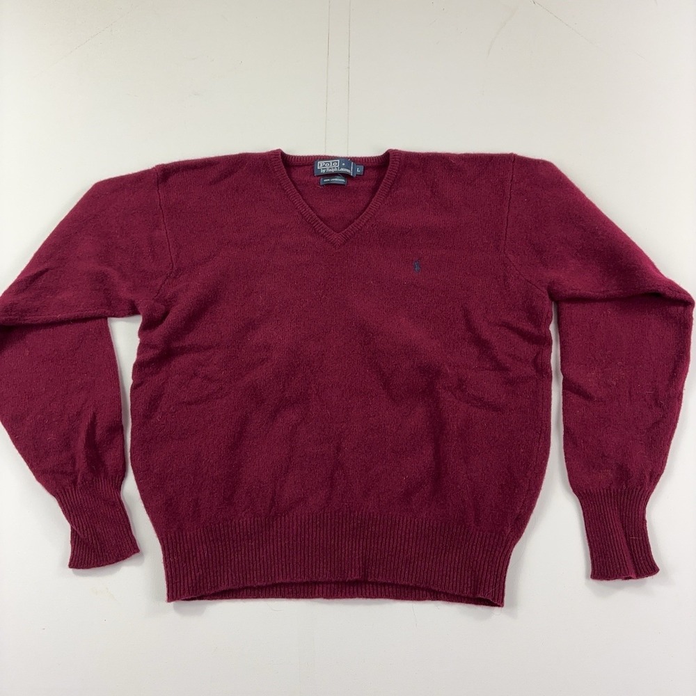 Vintage Polo Ralph Lauren Lambswool Sweater Mens Large Red V Neck 90s Grandpa